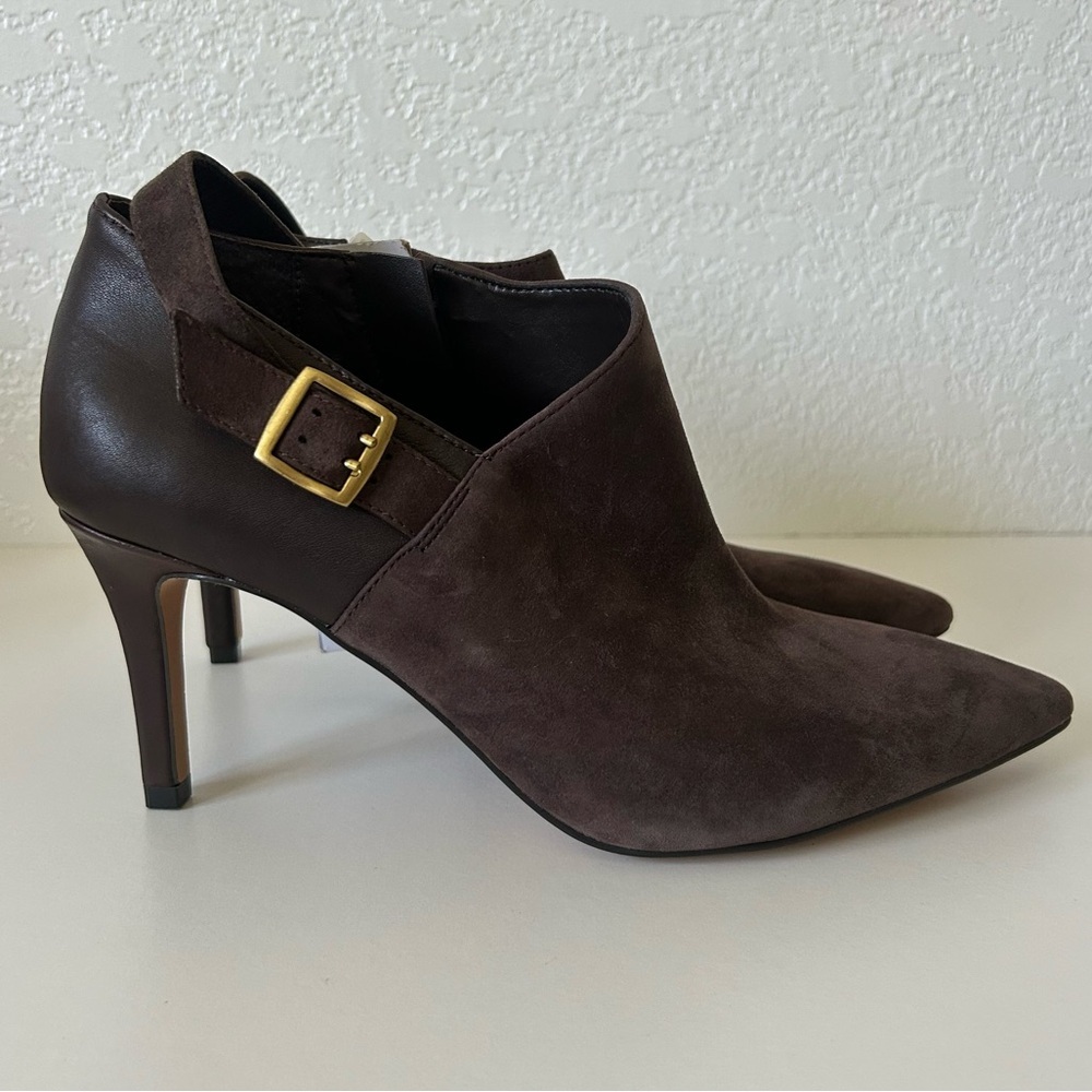 Vince Camuto Kreitha Leather Suede Stiletto Heels Booties in Root Beer Brown - Picture 2 of 8